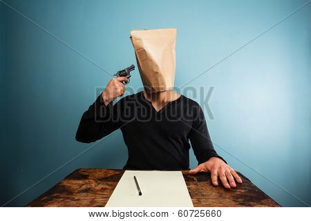 Man With Bag Over Head Comitting Suicide