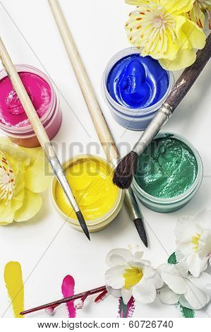 paint for painting and flowers in spring