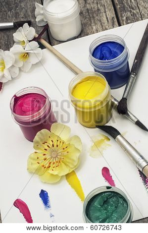 paint for painting and flowers in spring