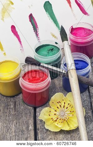 paint for painting and flowers in spring