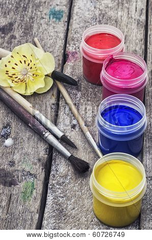paint for painting and flowers in spring