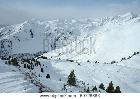 Valley In Alps In Winter