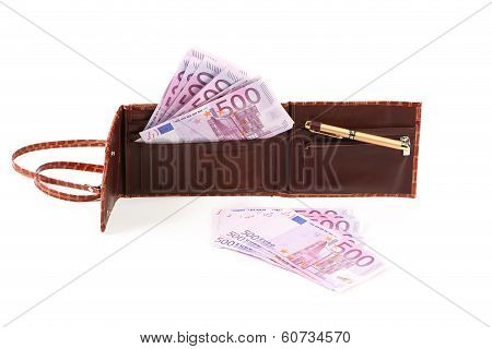 Wallet with five hundreds euro banknotes