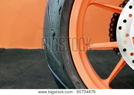 Motorcycle Tyre And Rim Closeup