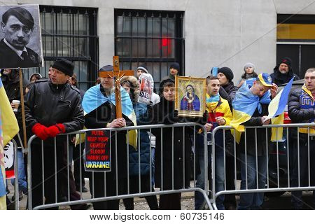 Orthodox iconography with Putin Hitler poster