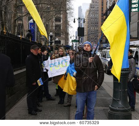 Marching uptown with Ukrainian flags