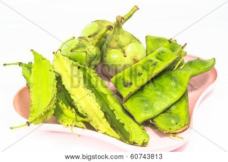 Green Vegetables In Plate Isolated