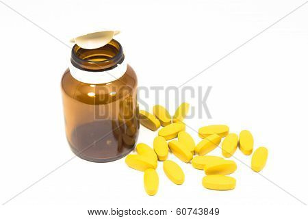 Medicine with a bottle isolated