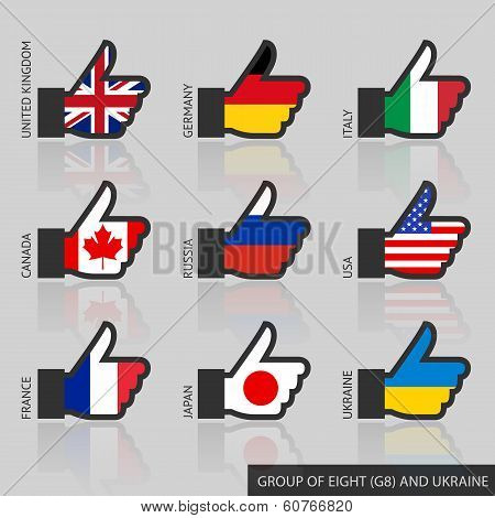 Set of G8 flags,  thumbs up