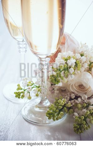 Champagne And A Beautiful Bouquet