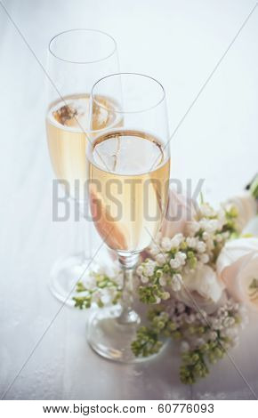 Champagne And A Beautiful Bouquet
