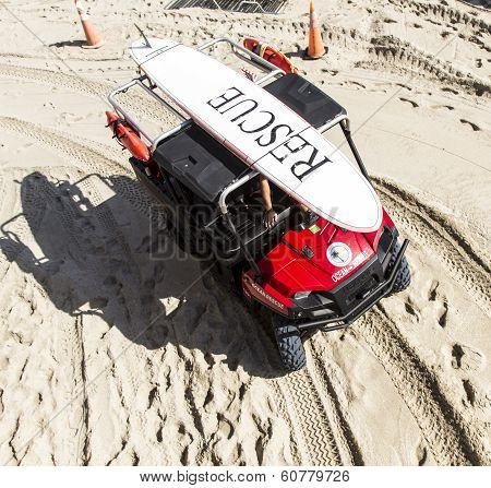 Ocean Rescue Team On Their Way To The Lifeguard Towers