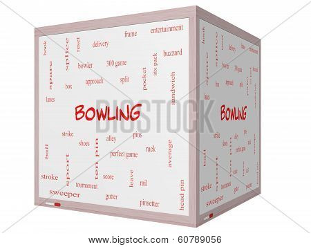 Bowling Word Cloud Concept On A 3D Cube Whiteboard