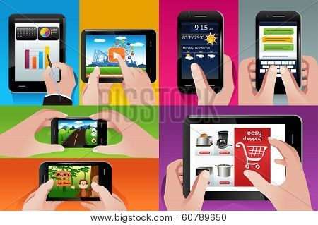 People Using Tablet And Cell Phones