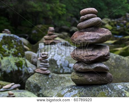 Pebbles, stacked stones as a stone statue, short depth of field