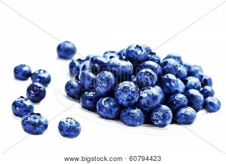 Fresh Blueberries In A  White Bowl  Isolated On White Background Close Up.