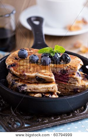 Pancakes with banana and blueberries
