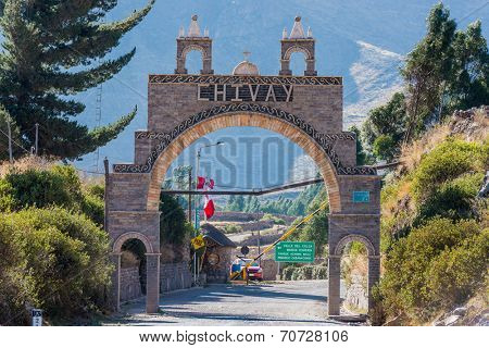 Chivay gateway in the peruvian Andes at Arequipa Peru