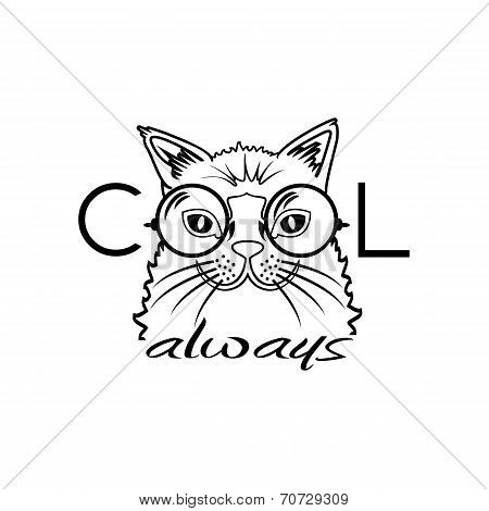 Vector Fashion Portrait of Hipster Cat in Big Glasses