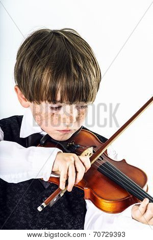 Red-haired Preschooler Boy With Violin