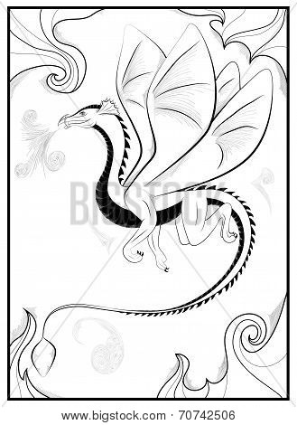 dragon black and white illustration