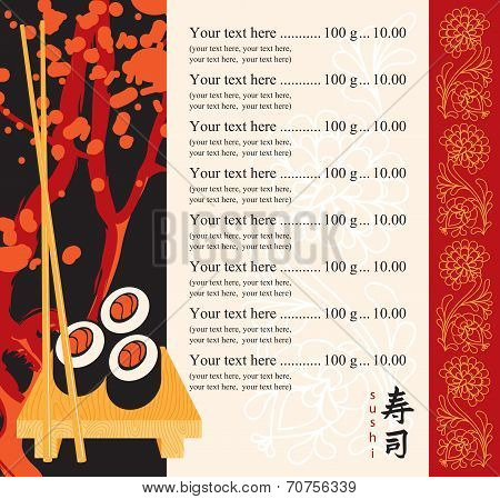 Menu for sushi