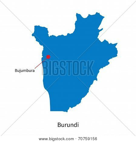 Detailed vector map of Burundi and capital city Bujumbura