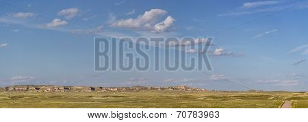 Pawnee National Grassland in northern Colorado  -  a panoramic view of short grass prairie and Chalk Bluffs
