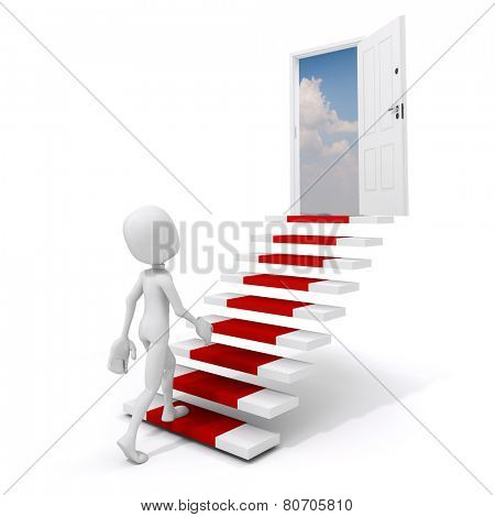 3d man climbing on a stai to success