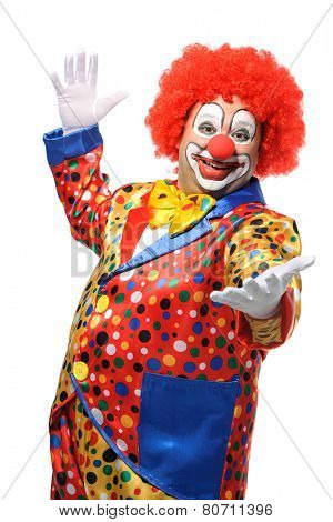 Portrait of a smiling clown isolated on white