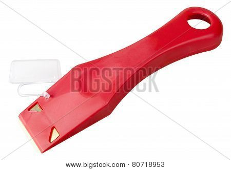 Scraper For Stickers And Self Adhesive Labels Removing. Isolated On White With Clipping Path.