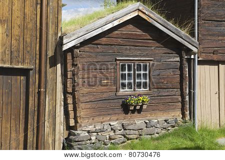 Traditional timber house of copper mines town of Roros, Norway.