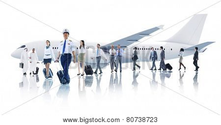 Travel Business People Cabin Crew Transportation Airplane Concept