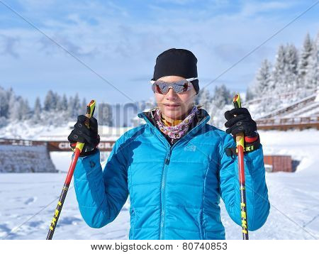 Young girl training at Cheile Gradistei Biathlon Arena - Cross country skiing