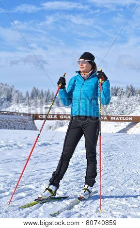 Young girl training at Cheile Gradistei Biathlon Arena - Cross country skiing