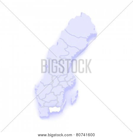 Map of Blekinge. Sweden. 3d