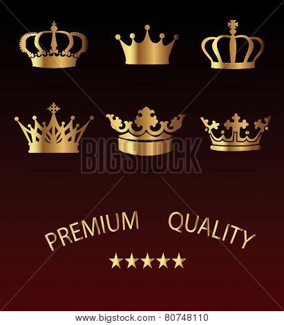 Royal Crown Icons Set Isolated On Black Background - Vector Illustration