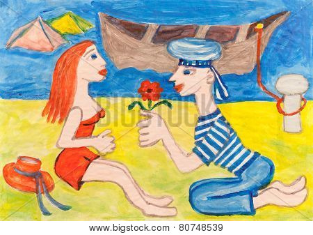 Knelling Man Courtship A Beautiful Woman