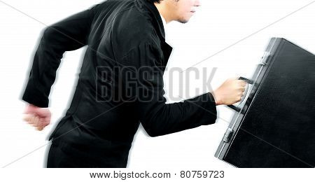 Businessman running high speed for his target before competitor