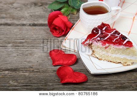 Cup Of Tea, Piece Of Cake And Red Heart
