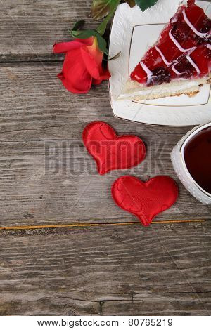Cup Of Tea, Piece Of Cake And Red Heart