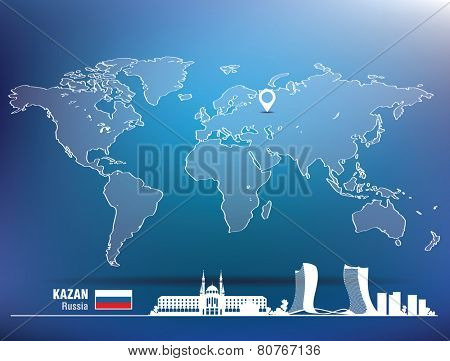 Map pin with Kazan skyline - vector illustration
