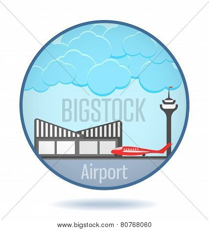 Colored Airport In A Circle Frame.