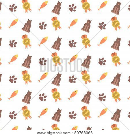 Seamless Pattern With Cat Paws And Fish.