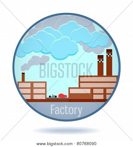 Colored Factory In A Circle Frame.