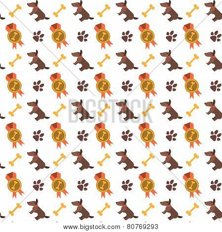 Seamless Pattern With Dogs, Paws And Bones