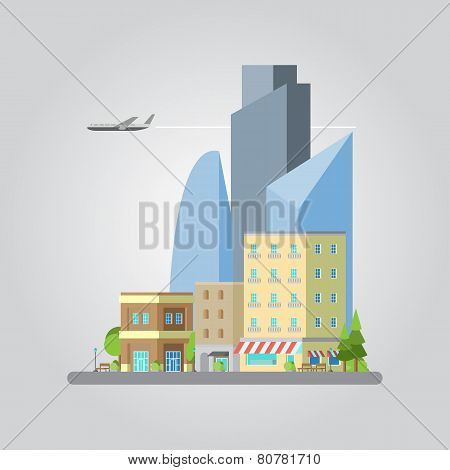 Flat Design Of Colorful Cityscape
