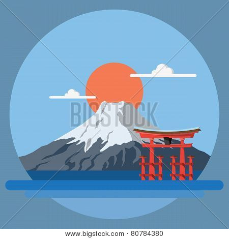 Flat Design Landscape Of Japan