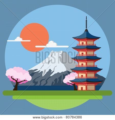 Flat Design Landscape Of Japan
