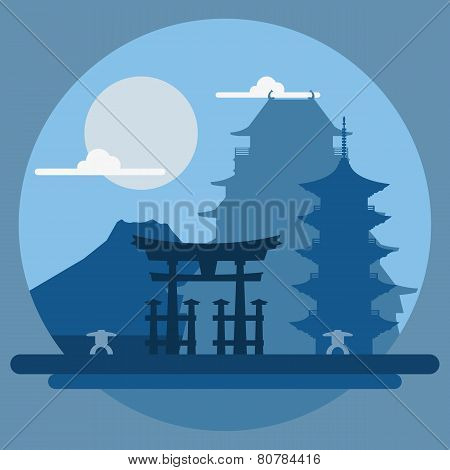 Flat Design Landscape Of Japan